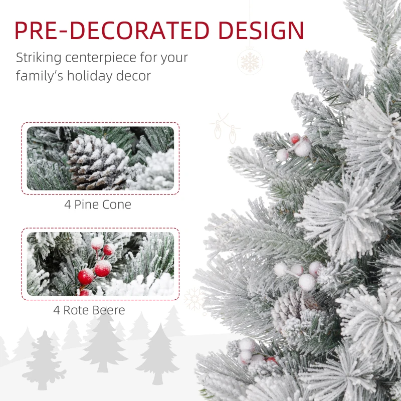 HOMCOM 2 Pieces 2ft Pre Lit Christmas Trees with 60 LED Lights, 172 Tips, Snow Sprayed Tree with Red Berries and Pinecones