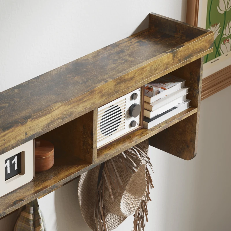 HOMCOM Coat Rack Shoe Bench Set, Entryway Shoe Bench with 8 Storage Cubbies, 4 Hooks for Hallway, Living Room, Rustic Brown