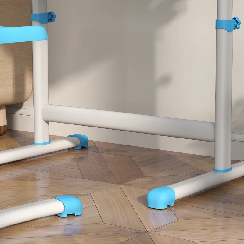 Qaba Height Adjustable Kids Desk and Chairs Set with Tilt Desktop, Storage Drawer, Pen Slot, Hook, Blue