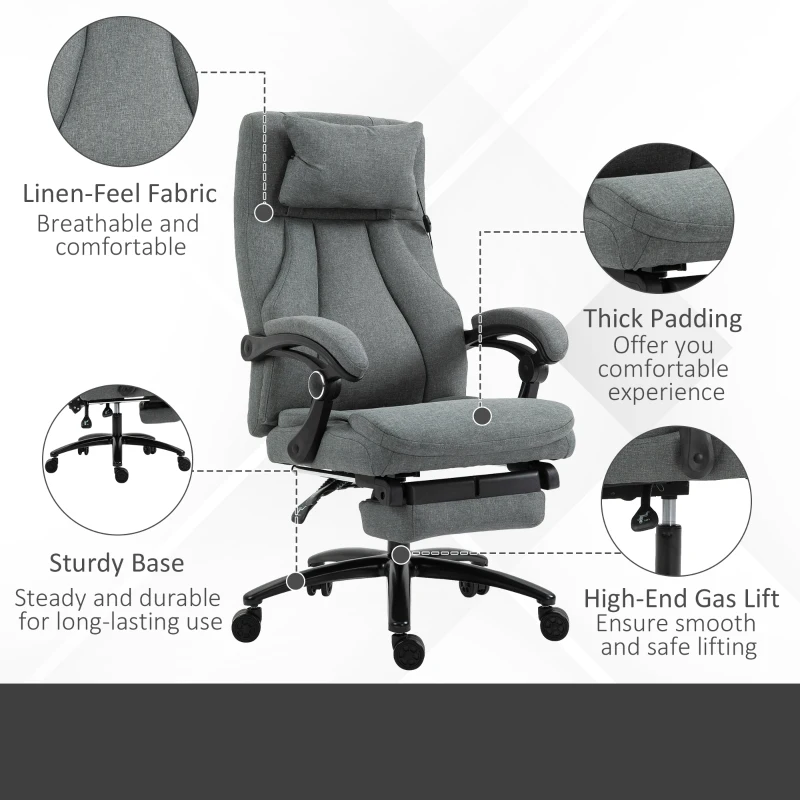 Vinsetto High-Back Massage Office Chair, Swivel Reclining Chair with 2-Point Vibration Removable Headrest, USB Power and Adjustable Height, Grey