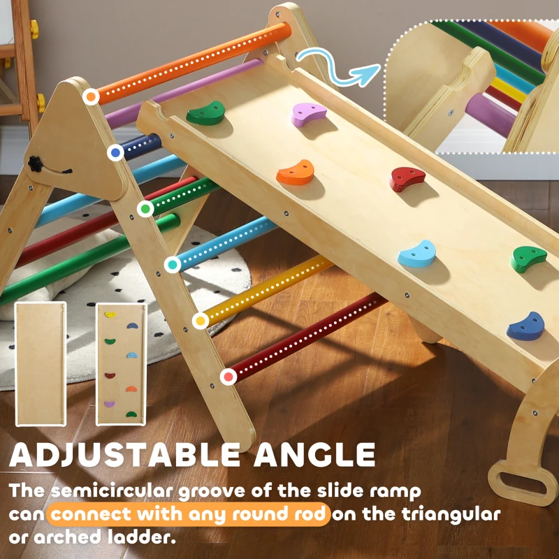 Qaba 5 in 1 Wooden Pikler Triangle Set for 18-48 months, Multicolor