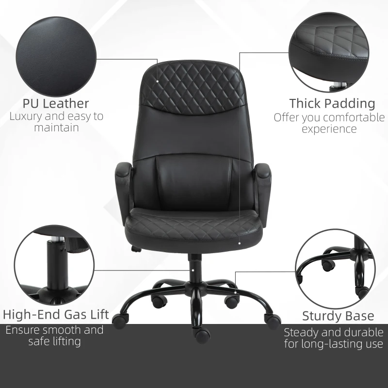 Vinsetto Massage Office Chair, PU Leather Swivel Chair with 2-Point Vibration Lumbar, USB Power and Adjustable Height, Black