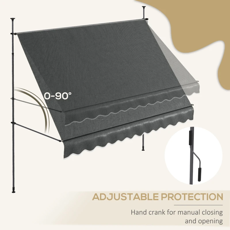 Outsunny 10' x 4' Manual Retractable Awning, Non-Screw Freestanding Patio Awning, UV Resistant, for Window or Door, Dark Grey