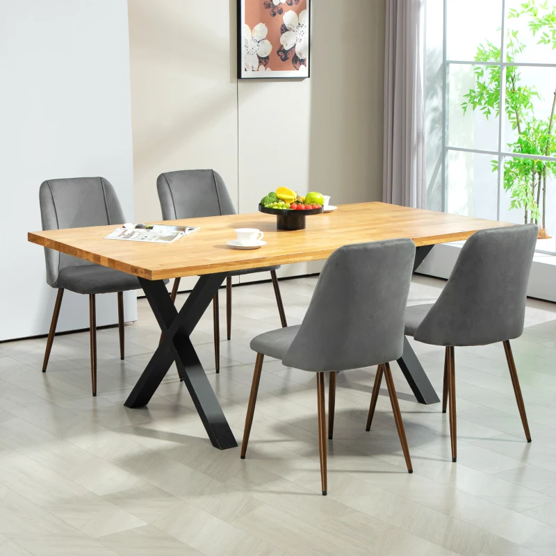 HOMCOM Upholstered Dining Chairs Set of 4, Velvet Accent Chair with Back and Wood-grain Steel Leg for Kitchen, Dark Grey