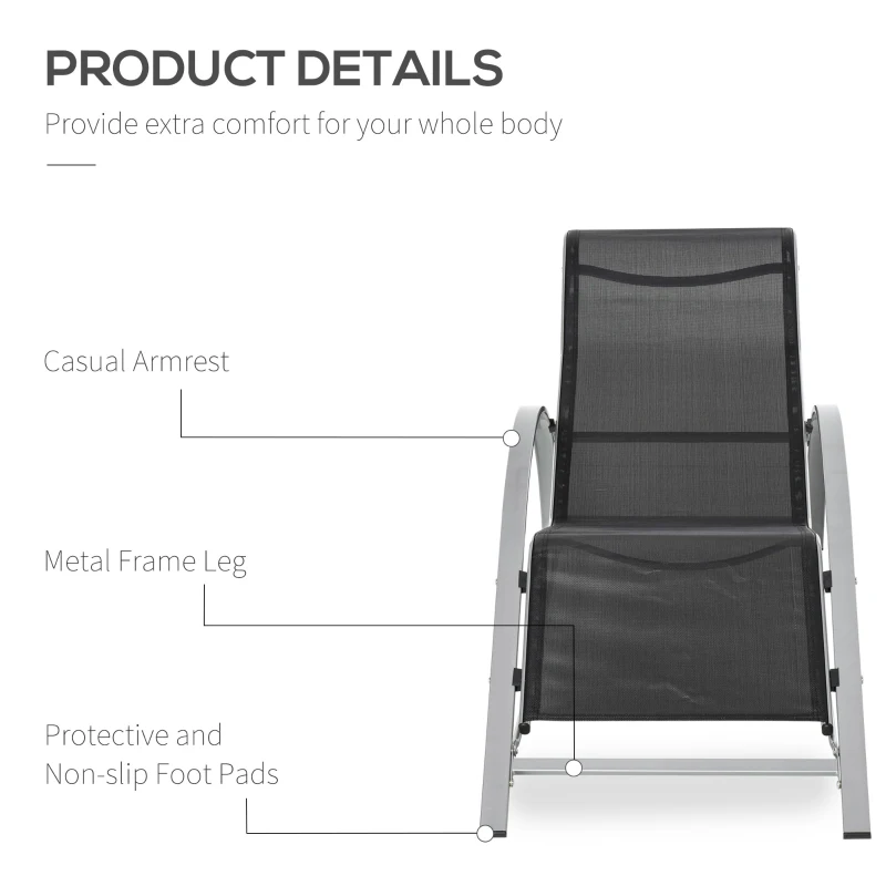 Outsunny 3 Pieces Patio Pool Lounge Chairs Set, Outdoor Chaise lounge with 2 S-Shaped Sunbathing Chairs and a Glass Top Table, for Yard Garden, Black