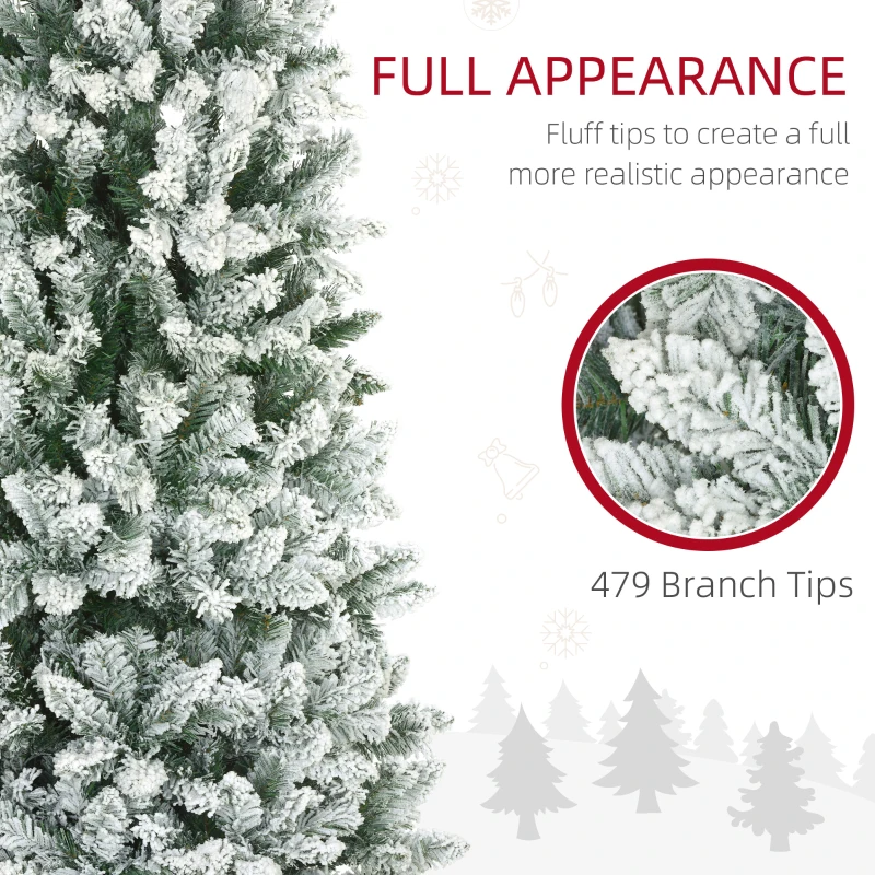HOMCOM 6ft Pencil Christmas Tree, Flocked Tree with 479 Branch Tips and Metal Base for Home, Indoor, Holiday
