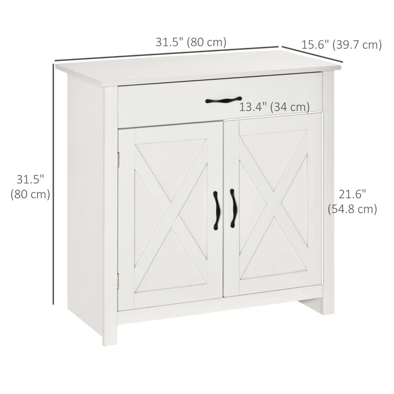 HOMCOM Farmhouse Sideboard Buffet Cabinet, Storage Cabinet with Barn Doors, Distressed White