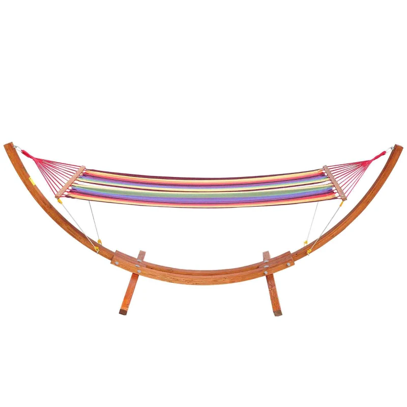 Outsunny 10' Wood Outdoor Hammock, Hammock with Stand Rainbow Bed, Heavy Duty Roman Arc Hammock for Single Person for Patio Backyard Balcony Porch, Multi Color