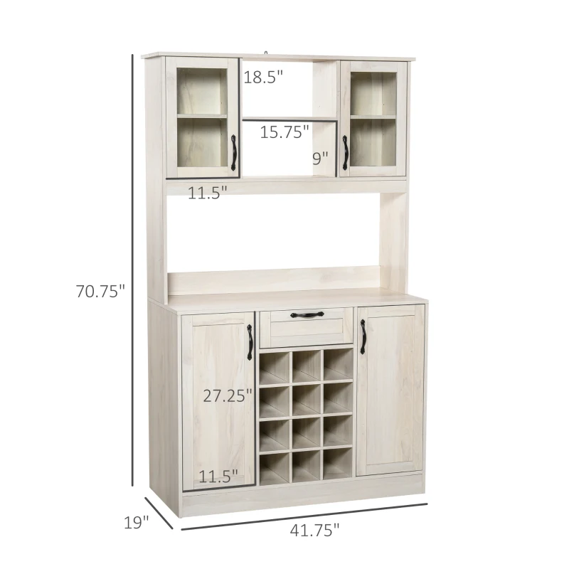 HOMCOM Kitchen Buffet with Hutch, Kitchen Pantry with Drawer and Wine Rack, White