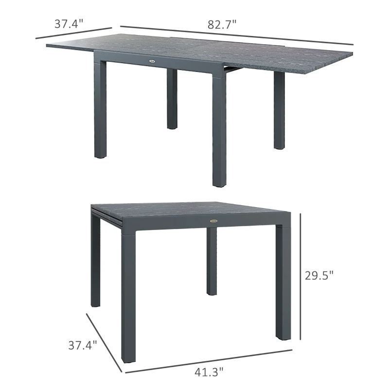 Outsunny Patio Table for 6-8 People, Aluminum Frame Rectangle Garden Table with Wood Effect Steel Top, for Backyard, Dark Gray