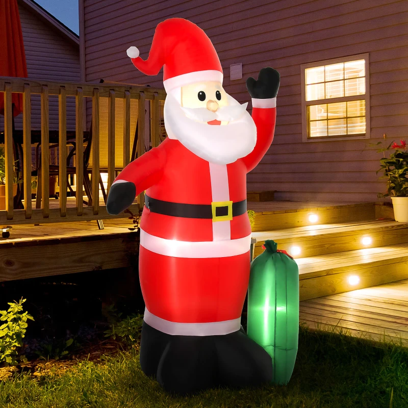 HOMCOM 8ft Christmas Inflatables Outdoor Decorations Santa Claus with Toy Bag, Blow-Up Yard Christmas Decor with LED Lights Display