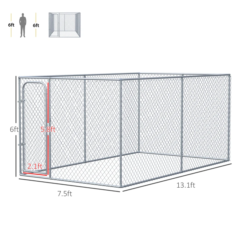 PawHut Large Dog Kennel Outside, Heavy Duty Dog Cage, Outdoor Fence Dog Run with Galvanized Chain Link, Secure Lock, 13.1' x 7.5' x 6'