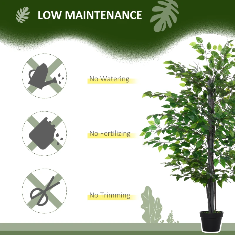 Outsunny 4.75FT Artificial Ficus Tree, Fake Tree with Leaves, Faux Plant in Nursery Pot for Indoor Decoration