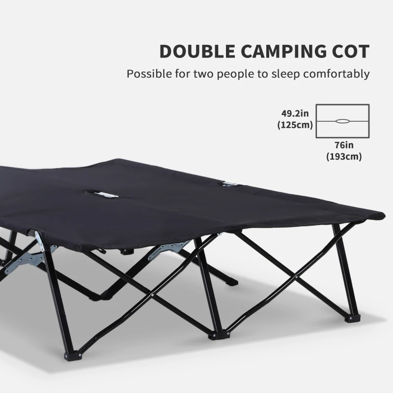 Outsunny 2 Person Folding Camping Cot for Adults, 50" Extra Wide Outdoor Portable Sleeping Cot with Carry Bag, Elevated Camping Bed, Beach Hiking, Black