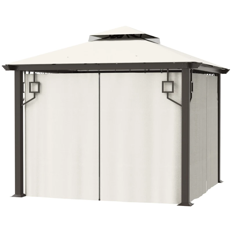 Outsunny 10' x 10' Patio Gazebo, Double Roof Outdoor Gazebo with Privacy Curtains, Mesh Netting, Aluminum Frame Outdoor Canopy Shelter, Cream White