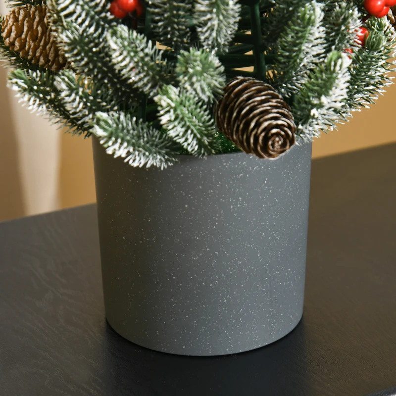 HOMCOM 18" Tall Unlit Miniature Snow-Flocked Tabletop Artificial Christmas Tree, Holiday Decoration with Pine Cones and Berries