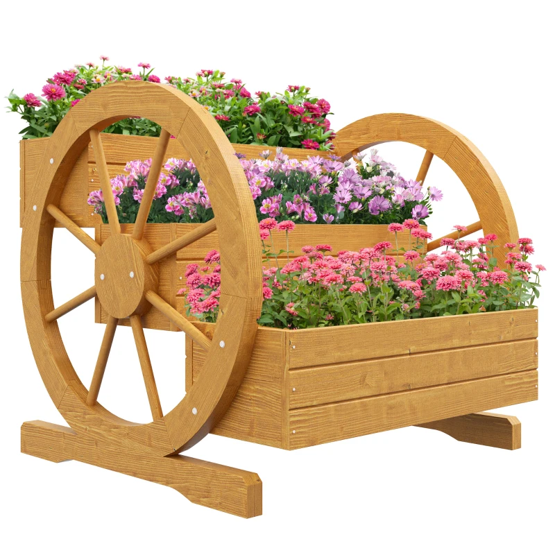 Outsunny Wooden Wagon Planter Box, 3-Tier Raised Garden Bed, for Vegetables Flowers Herbs, 24" x 24" x 22"