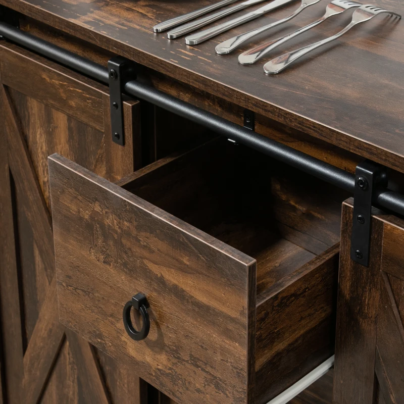 HOMCOM Buffet Cabinet Kitchen Sideboard with Sliding Barn Doors, Brown