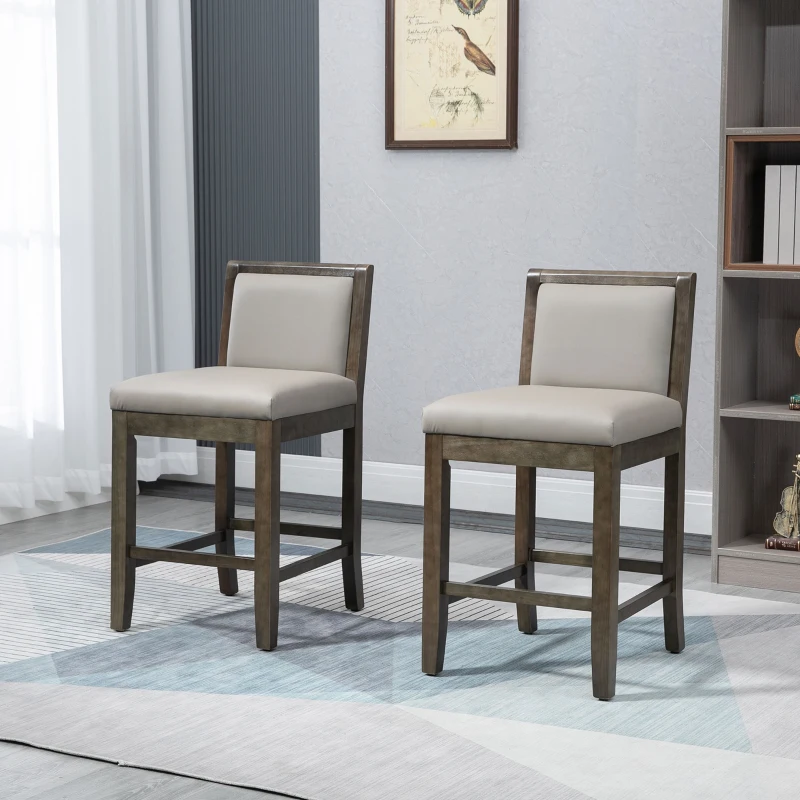 HOMCOM Counter Height Bar Stools Set of 2, Bar Chairs with Wood Legs, Grey
