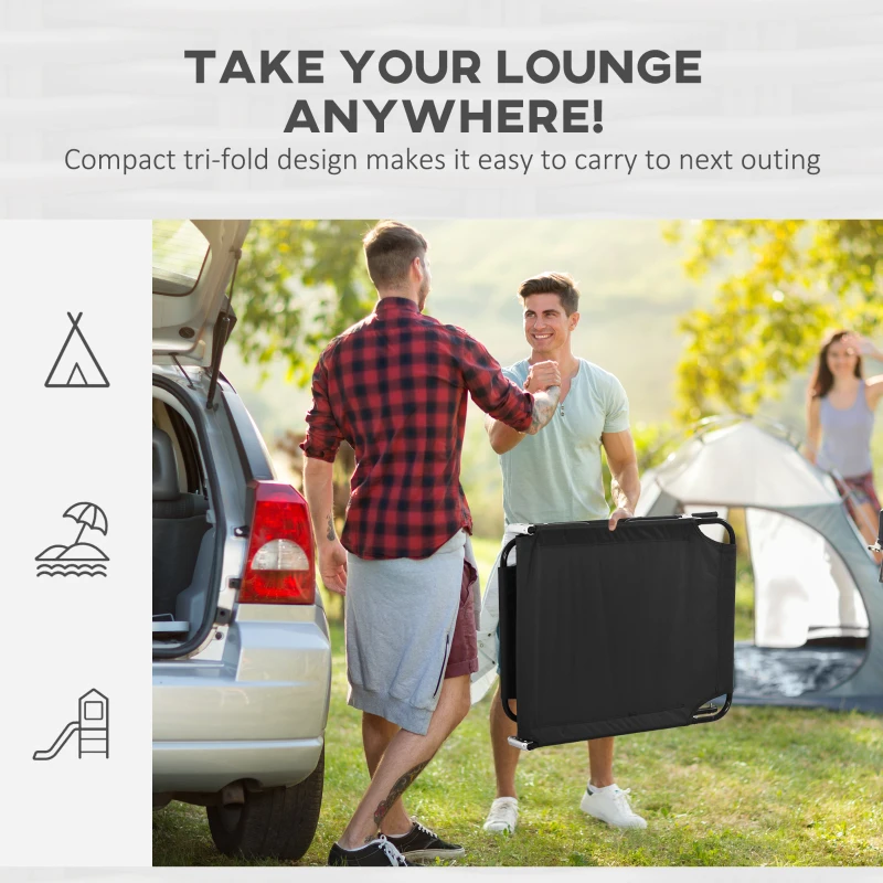 Outsunny 2PCS Adjustable Outdoor Lounge Chair, Garden Folding Chaise Lounge with Face Hole Reclining Tanning Chair Seat, Folding Camping Beach Lounging Bed w/ Head Support Black