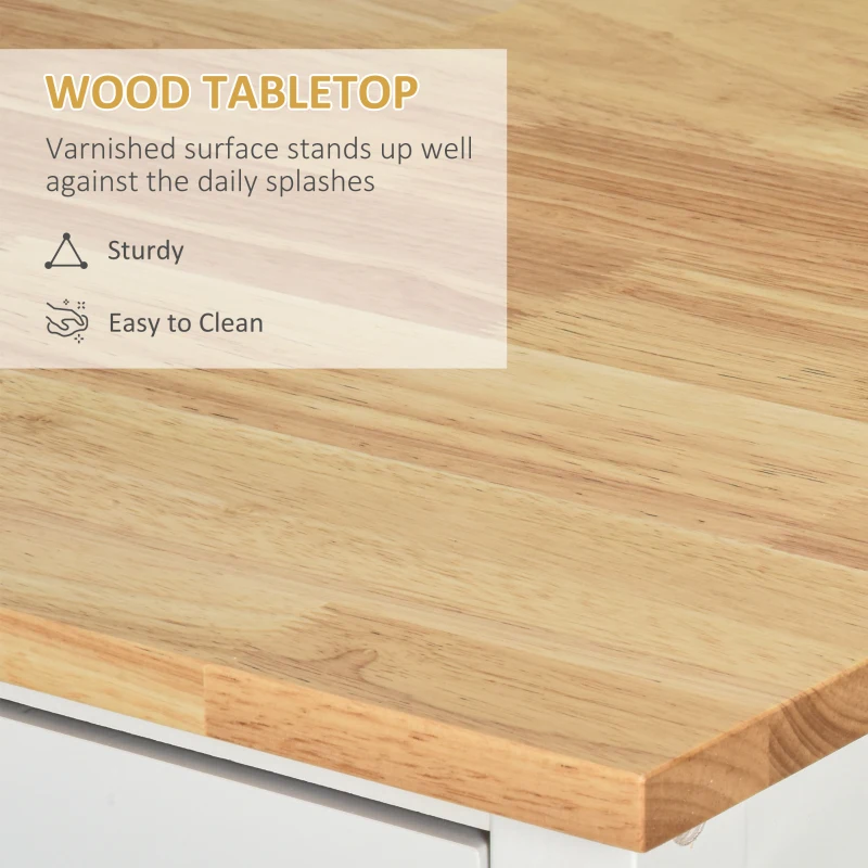 HOMCOM Wooden Rolling Kitchen Island on Wheels,  Kitchen Cart with Drawer for Dining Room, White