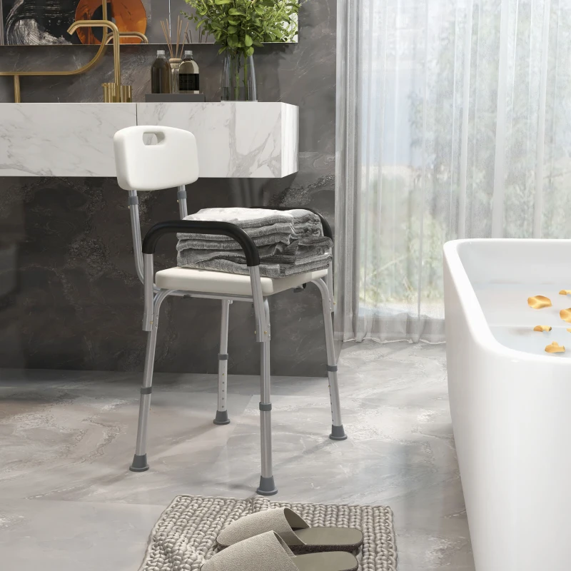 HOMCOM Shower Chair, Mobility Medical Grade Bath Chair, Adjustable Shower Bench with Removable Armrests for Seniors, Handicap, Disabled