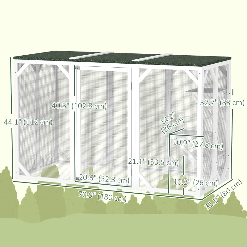 PawHut Catio Outdoor Cat Enclosure with Waterproof Roof, Multi-Level Platforms, Lock, White