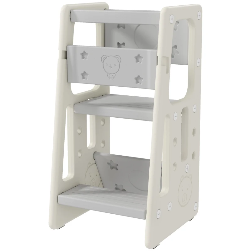 Qaba Kids Step Stool Adjustable Standing Platform Cream White