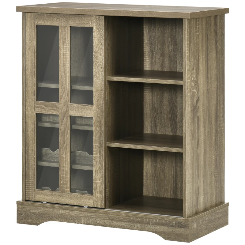 HOMCOM Sideboard Buffet Kitchen Buffet Cabinet with Wine Racks Sliding Glass Door Storage Shelves for Living Room Gray
