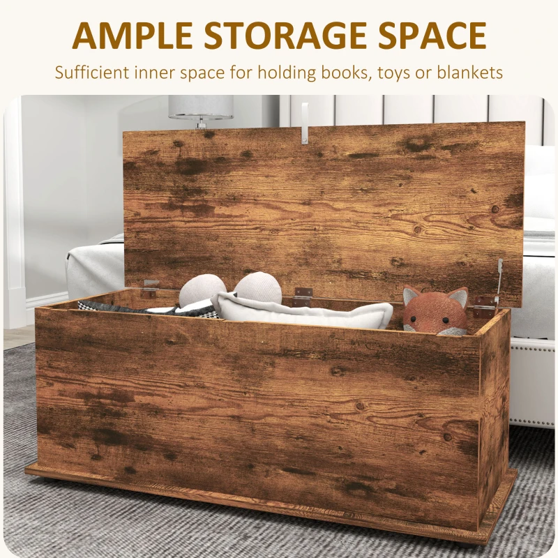 HOMCOM 39.5" Storage Chest with 2 Safety Hinges, Storage Box Organizer with Flip-Top Lid, Entryway Storage Bench, Rustic Brown