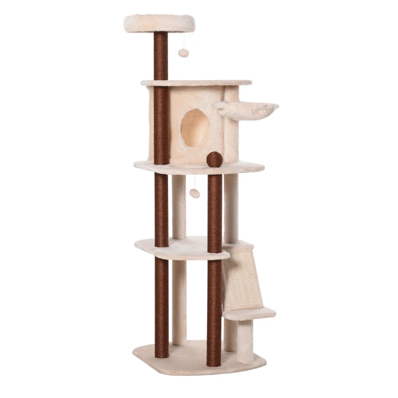PawHut 68" Cat Tree Tower, Large Cat Condo Furniture, Multi-Level Cat Tower with Scratching Posts, Ramp, Perches, Dangling Ball