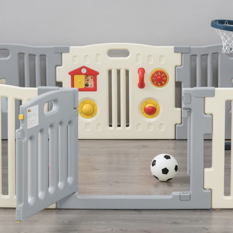 Qaba 12-Piece 92" x 92" x 25" Children Baby Playpen Kids Activity Center Fence for Kids with Easy Safety Gate & Flexible Design, White