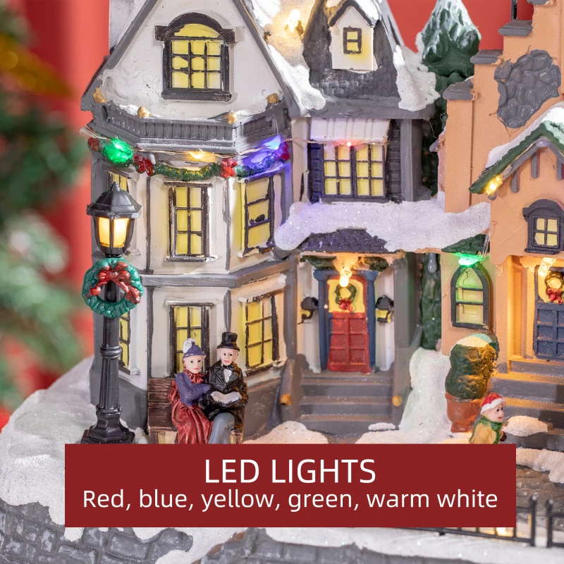HOMCOM Christmas Village, Santa & Deer Skating Pond Animated Winter Wonderland Set with Multicolored LED Light, Battery Operated Christmas Decoration