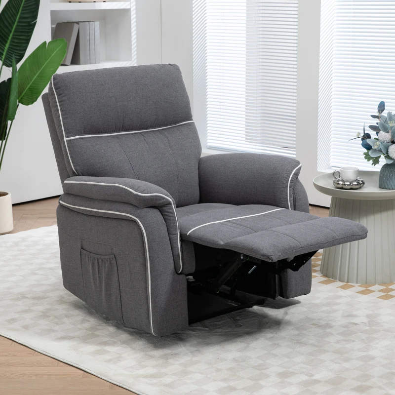 HOMCOM Fabric Reclining Chair, Manual Recliner Chair for Living Room with Footrest, 2 Side Pockets, Steel Frame, Dark Grey