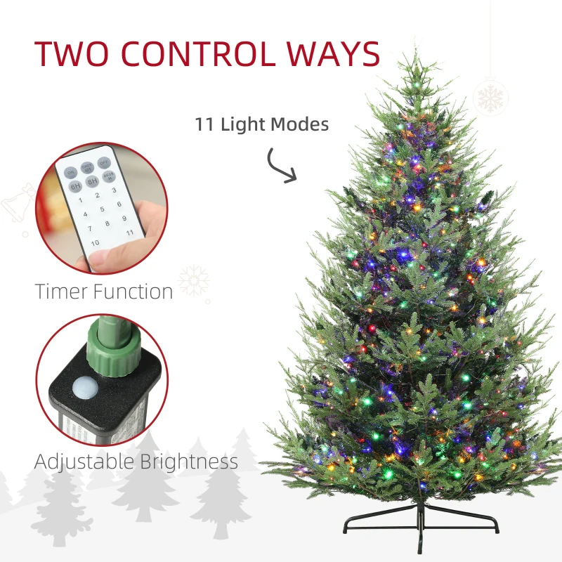 HOMCOM 9 ft Artificial Christmas Tree, Prelit Christmas Tree with 300 LED Lights, 1939 Branch Tips and Wide Metal Base, Green