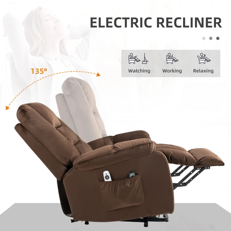 HOMCOM Lift Chair, Quick Assembly, Electric Riser and Recliner Chair with Vibration Massage, Heat, Side Pockets, Brown