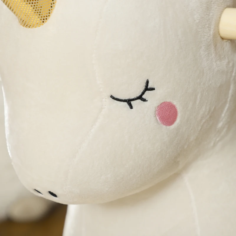 Qaba Kids Rocking Horse, Ride on Unicorn with Realistic Sounds & Wooden Base for Years 2-4, White