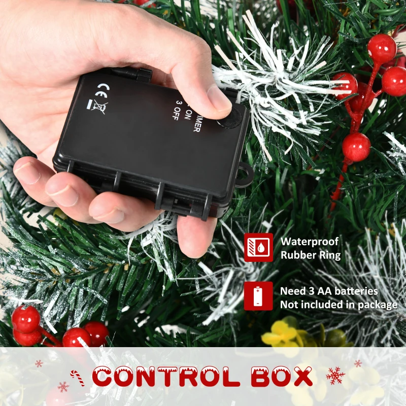 HOMCOM 2.5 Ft/30" 2 Pack Outdoor Entryway Pre-Lit Artificial Christmas Tree Cordless with 70 Branches, Warm White LED lights, Red Berries, Pine Cones, Balls, Green