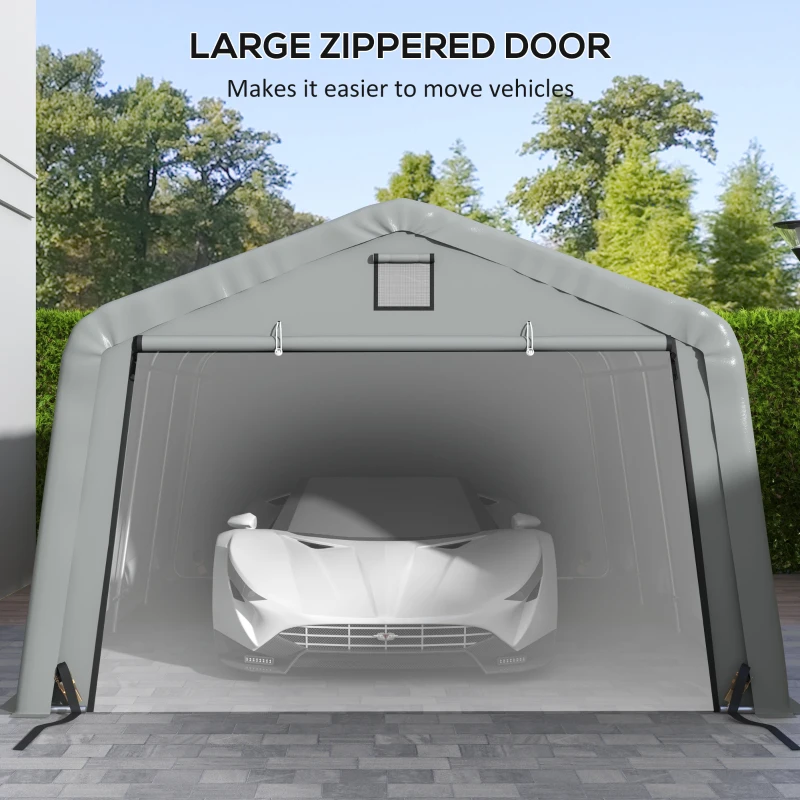 Outsunny Carport 12' x 20' Portable Garage, Heavy Duty Car Port Canopy with Ventilation Windows and Large Roll-up Door, Gray