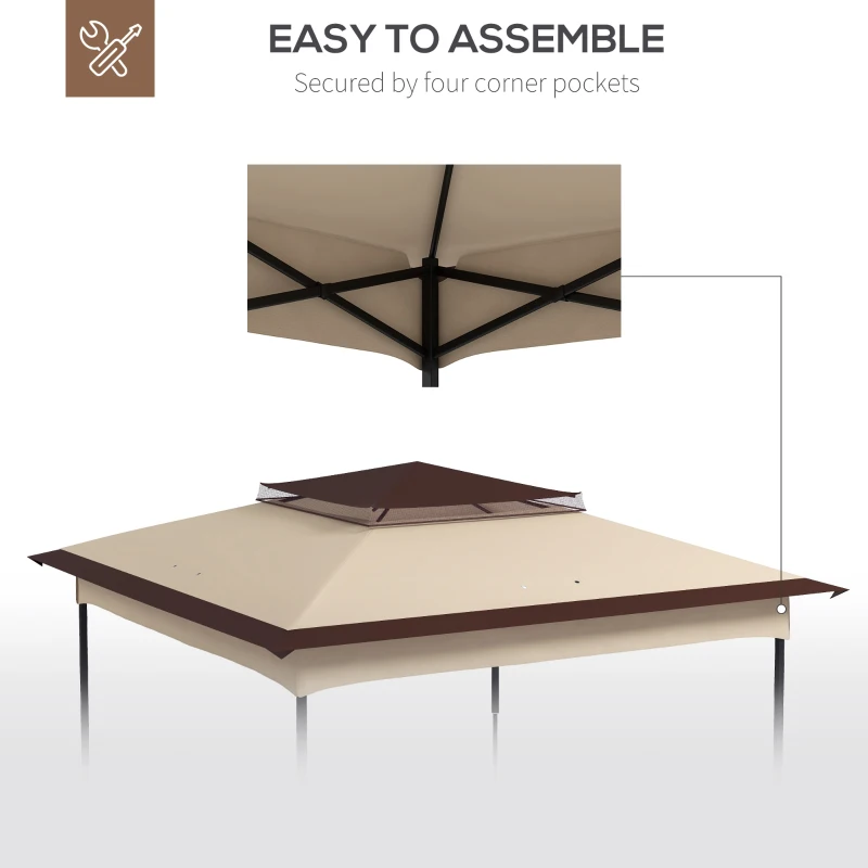 Outsunny 11' x 11' Replacement Canopy Top for Pop Up Canopy Tent, 2-Tier Canopy Cover, 30+ UV Protection, Beige