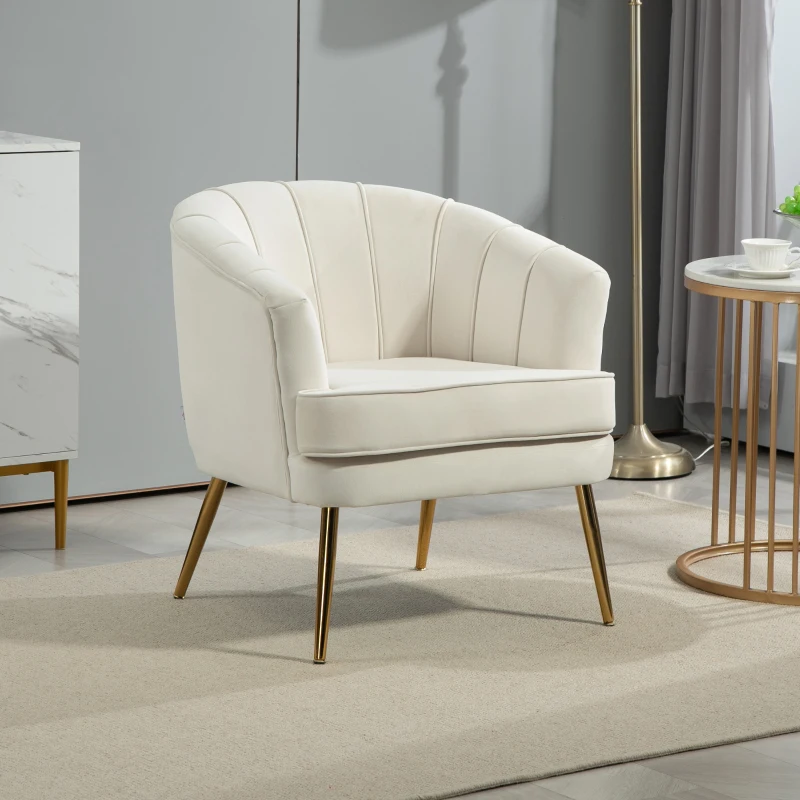 HOMCOM Fabric Armchair, Modern Accent Chair with Gold Metal Legs for Living Room, Bedroom, Home Office, Cream White