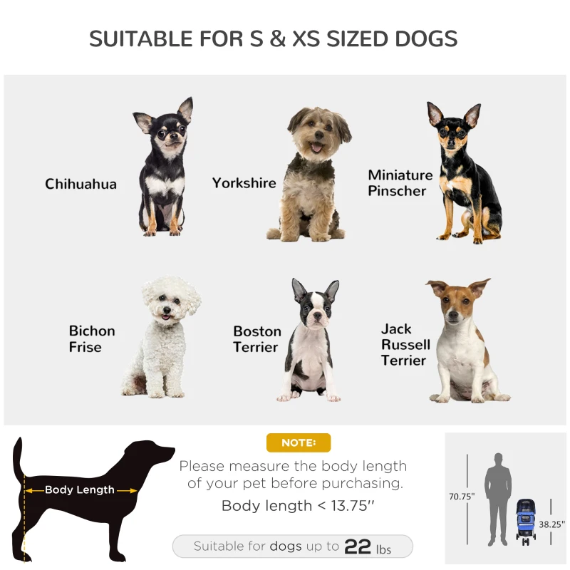 PawHut 3 Wheels Foldable Dog Stroller with Storage Basket, Adjustable Canopy, Cupholder for Miniature and Small Dogs, Blue