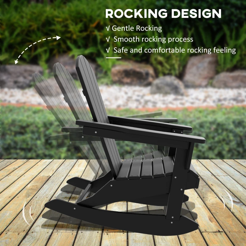 Outsunny Outdoor Rocking Chair, HDPE Adirondack Porch Rocker Chair for Garden, Patio, Black