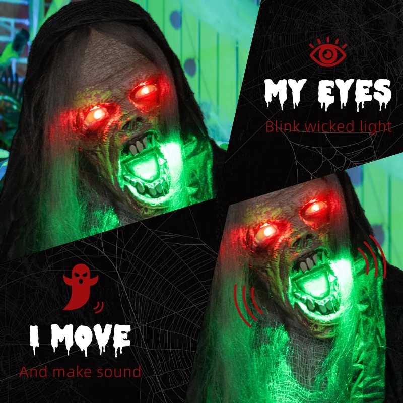 HOMCOM 6' Life Size Decoration Animatronic Green Big-mouth Monster Outdoor Halloween, Sound and Motion Activated