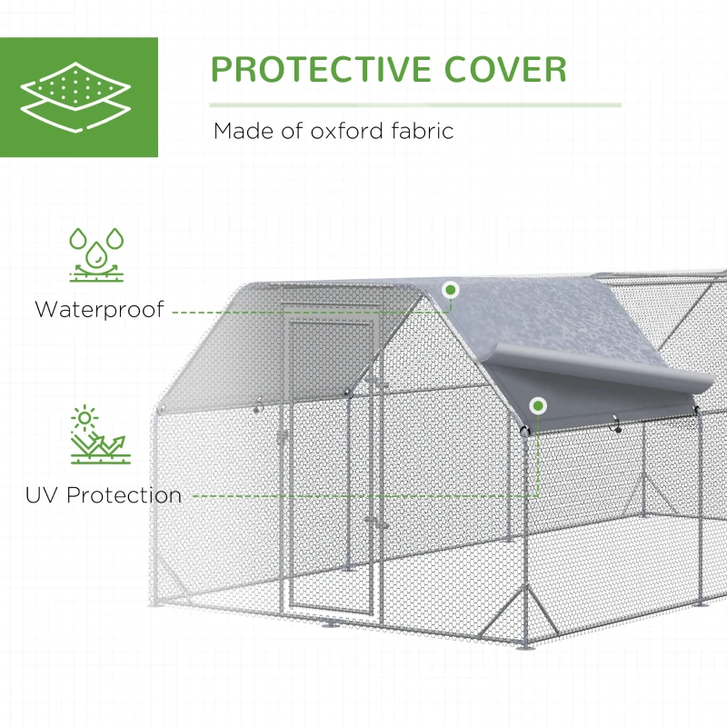 PawHut Large Chicken Coop Metal Chicken Run with Waterproof and Anti-UV Cover, Flat Shaped Walk in Fence Cage Hen House for Outdoor and Yard Farm Use, 1" Tube Diameter, 9.2' x 18.7' x 6.4'