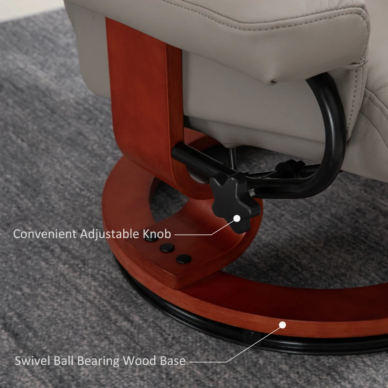 HOMCOM Recliner Chair with Ottoman, 360° Swivel Reclining Chair with Wood Base and Matching Footrest, Grey