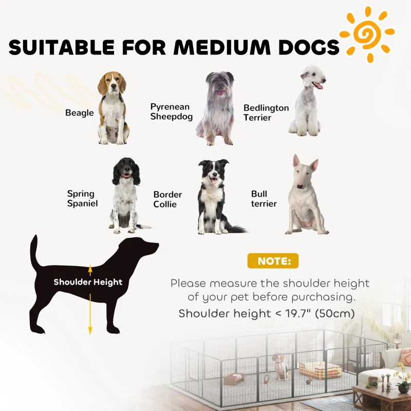 PawHut 16 Panels Dog Playpen with Strap, Portable & DIY, for Medium Dogs, for Yard, RV, Camping, Garden, 31.5" H