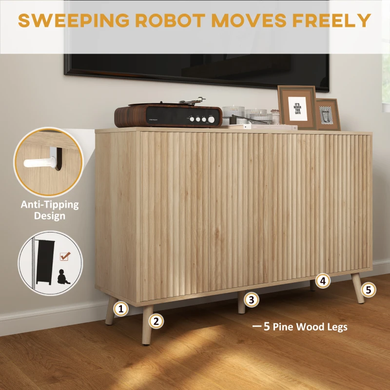 HOMCOM Buffet Cabinet with Storage Modern Fluted Sideboard with Adjustable Shelves Wood Legs for Dining Room Living Room Oak