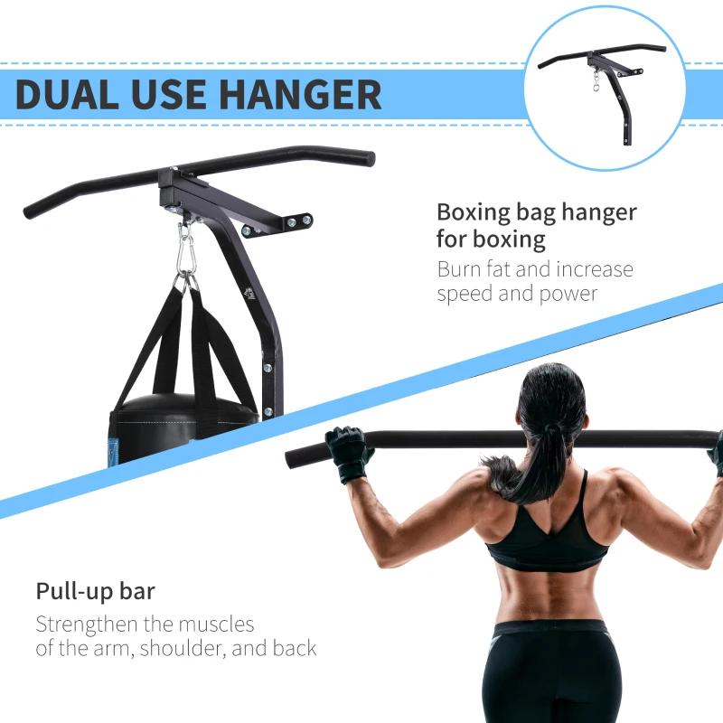Soozier Punching Bag Hanger with Pull-up Bar Wall Mount Bracket Kick Boxing MMA Training Frame Home Fitness Workout Pull Up Bar