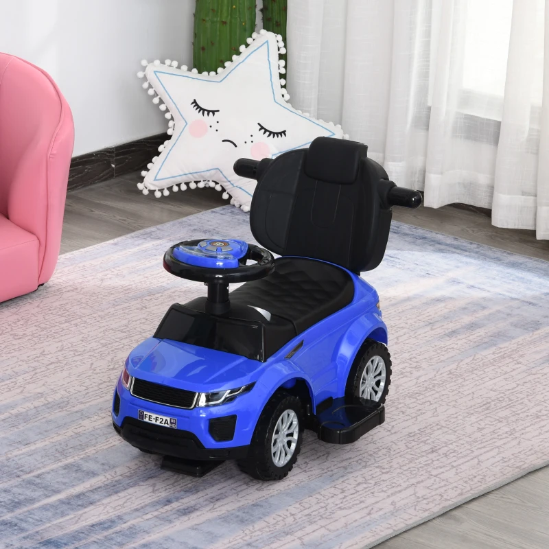 Aosom 2 in 1 Kid Ride on Push Car Sliding Car, Ride on Toy for Boy Girl Toddlers 1-3 Years Old, with Horn Music Light Function Secure Bar, Blue